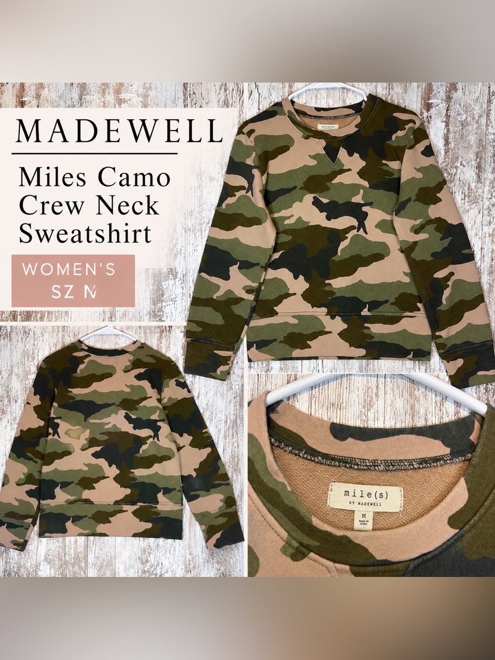 Madewell Mile(s) Cottontail Camo Crewneck Sweatshirt Women’s M Green Cotton